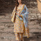 Jaitpuriya Women Yellow Floral Straight Kurta Pant and Dupatta Set