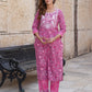 Jaitpuriya Women Pink Floral Straight Kurta Pant and Dupatta Set