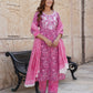 Jaitpuriya Women Pink Floral Straight Kurta Pant and Dupatta Set