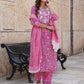 Jaitpuriya Women Pink Floral Straight Kurta Pant and Dupatta Set