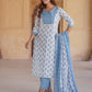 White And Blue Ethnic Motifs Printed Sequined Pure Cotton Kurta with Trousers & Dupatta