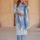 White And Blue Ethnic Motifs Printed Sequined Pure Cotton Kurta with Trousers & Dupatta