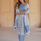 White And Blue Ethnic Motifs Printed Sequined Pure Cotton Kurta with Trousers & Dupatta