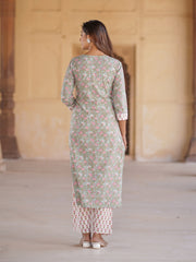 Jaitpuriya Women Green Floral Straight Kurta Pant and Dupatta Set