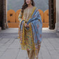 Yellow, blue & pink Ethnic Motifs Gotta Patti Pure Cotton Kurta With Trousers & Dupatta