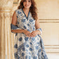 White & blue Floral Printed V-Neck Pure Cotton Straight Kurta & Trousers With Dupatta