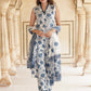 White & blue Floral Printed V-Neck Pure Cotton Straight Kurta & Trousers With Dupatta