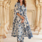 Blue & white Floral Printed Regular Pure Cotton Kurta & Trousers With Dupatta