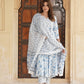 Blue and white Floral Printed Gotta Patti Pure Cotton Anarkali Kurta with Trousers & Dupatta