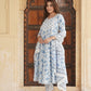 Blue and white Floral Printed Gotta Patti Pure Cotton Anarkali Kurta with Trousers & Dupatta