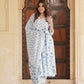 Blue and white Floral Printed Gotta Patti Pure Cotton Anarkali Kurta with Trousers & Dupatta