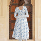 Blue and white Floral Printed Gotta Patti Pure Cotton Anarkali Kurta with Trousers & Dupatta