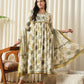 JAITPURIYA FASHION Floral Printed Empire Pure Cotton Flared Anarkali Kurta With Trousers & Dupatta Set