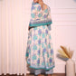 White, blue Floral Printed Gotta Patti Pure Cotton Anarkali Kurta With Trouser & Dupatta Set