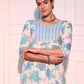 White, blue Floral Printed Gotta Patti Pure Cotton Anarkali Kurta With Trouser & Dupatta Set