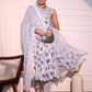 Blue Floral Printed Empire Pure Cotton Anarkali Kurta With Trousers & Dupatta Set