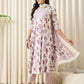 Purple printed kurta with trousers with dupatta