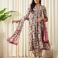 Red, white and green printed kurta with trousers with dupatta