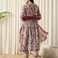 Red, white and green printed kurta with trousers with dupatta