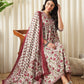 Red, white and green printed kurta with trousers with dupatta