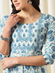 Blue printed Kurta with Trousers with dupatta