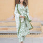 Jaitpuriya Women Green And White Angrakha Kurta Pant Dupatta Set