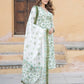 Jaitpuriya Women Green And White Angrakha Kurta Pant Dupatta Set