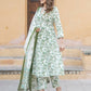 Jaitpuriya Women Green And White Angrakha Kurta Pant Dupatta Set