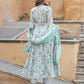 Jaitpuriya Women Grey And Turquoise Tiered Kurta Pant Dupatta Set