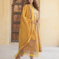 Jaitpuriya Women Mustard Yellow Anarkali Kurta Pant Dupatta Set