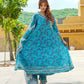 Floral Printed Angrakha Pure Cotton Anarkali Kurta With Trousers & Dupatta