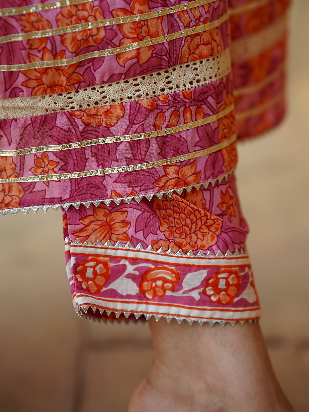 Jaitpuriya Women Pink Angrakha Kurta Pant Dupatta Set