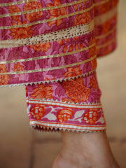 Jaitpuriya Women Pink Angrakha Kurta Pant Dupatta Set