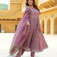 Jaitpuriya Women Mauve Gotta Patti Anarkali Kurta Pant Dupatta Set