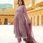 Jaitpuriya Women Mauve Gotta Patti Anarkali Kurta Pant Dupatta Set