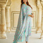 Jaitpuriya Blue Floral Print Mirror Work Pure Cotton Straight Kurta With Trousers & Dupatta