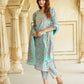 Jaitpuriya Blue Floral Print Mirror Work Pure Cotton Straight Kurta With Trousers & Dupatta