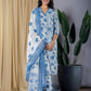 Jaitpuriya Women Blue & White Straight Kurta Bottom And Dupatta Set