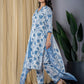 Jaitpuriya Women Blue & White Straight Kurta Bottom And Dupatta Set