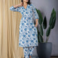 Jaitpuriya Women Blue & White Straight Kurta Bottom And Dupatta Set