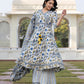 Jaitpuriya Women Blue And Off White A-Line Kurta Bottom And Dupatta