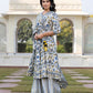 Jaitpuriya Women Blue And Off White A-Line Kurta Bottom And Dupatta