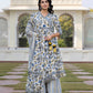 Jaitpuriya Women Blue And Off White A-Line Kurta Bottom And Dupatta