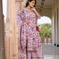 Jaitpuriya Women Pink And Off White A-Line Kurta Bottom And Dupatta