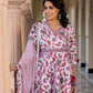 Jaitpuriya Women Pink And Off White A-Line Kurta Bottom And Dupatta