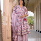 Jaitpuriya Women Pink And Off White A-Line Kurta Bottom And Dupatta