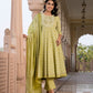 Jaitpuriya Women Green Embroidered Anarkali Kurta Bottom And Dupatta