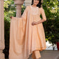 Jaitpuriya Women Peach Embroidered Anarkali Kurta Bottom And Dupatta