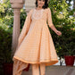 Jaitpuriya Women Peach Embroidered Anarkali Kurta Bottom And Dupatta