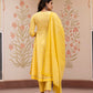 Jaitpuriya Women Yellow Embroidered Anarkali Kurta Bottom And Dupatta